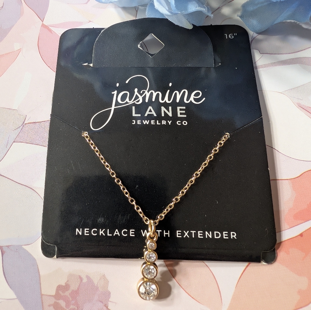 Jasmine Lane Goldtone Necklace with Four Crystal Accents 16" w/ Extender
